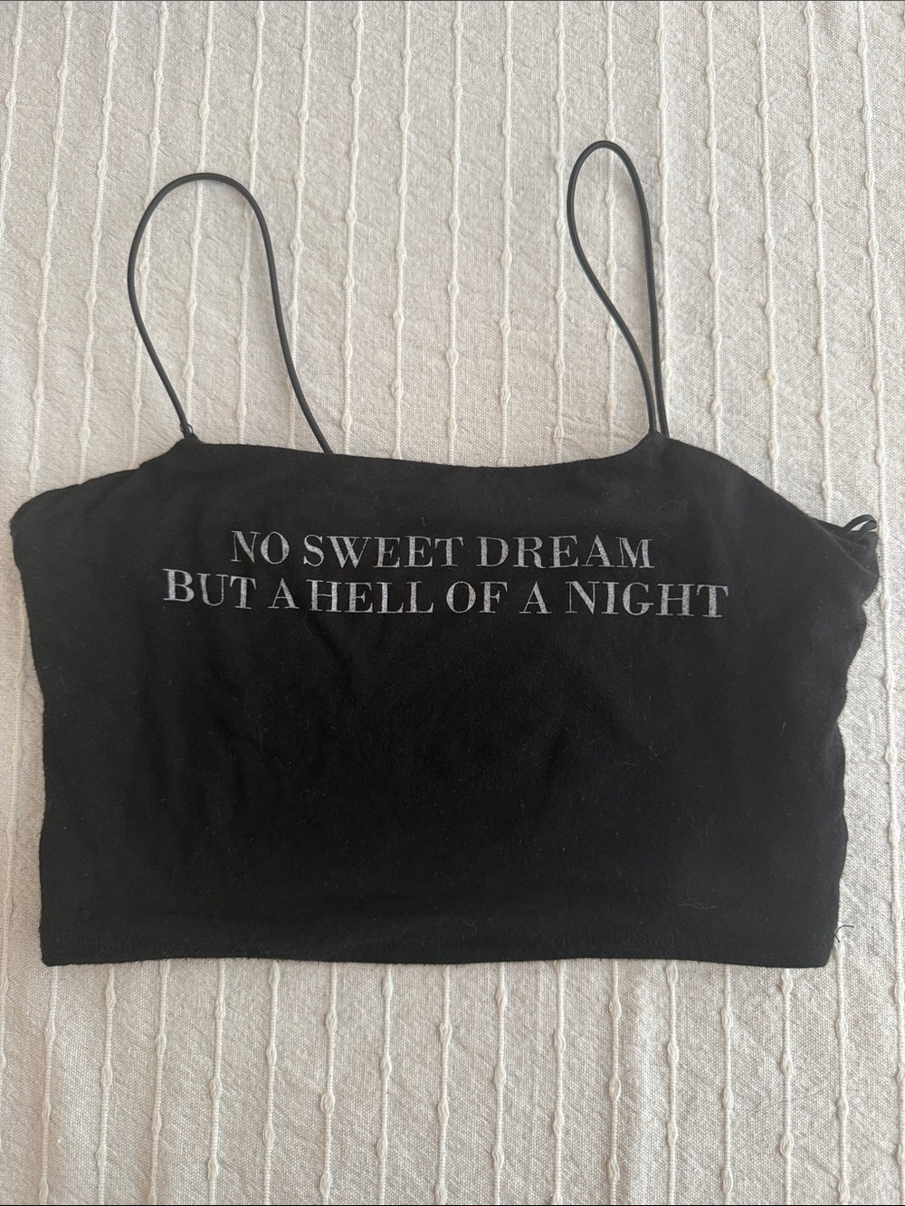 Black Spaghetti Strap Graphic Crop Top - "No Sweet Dream"